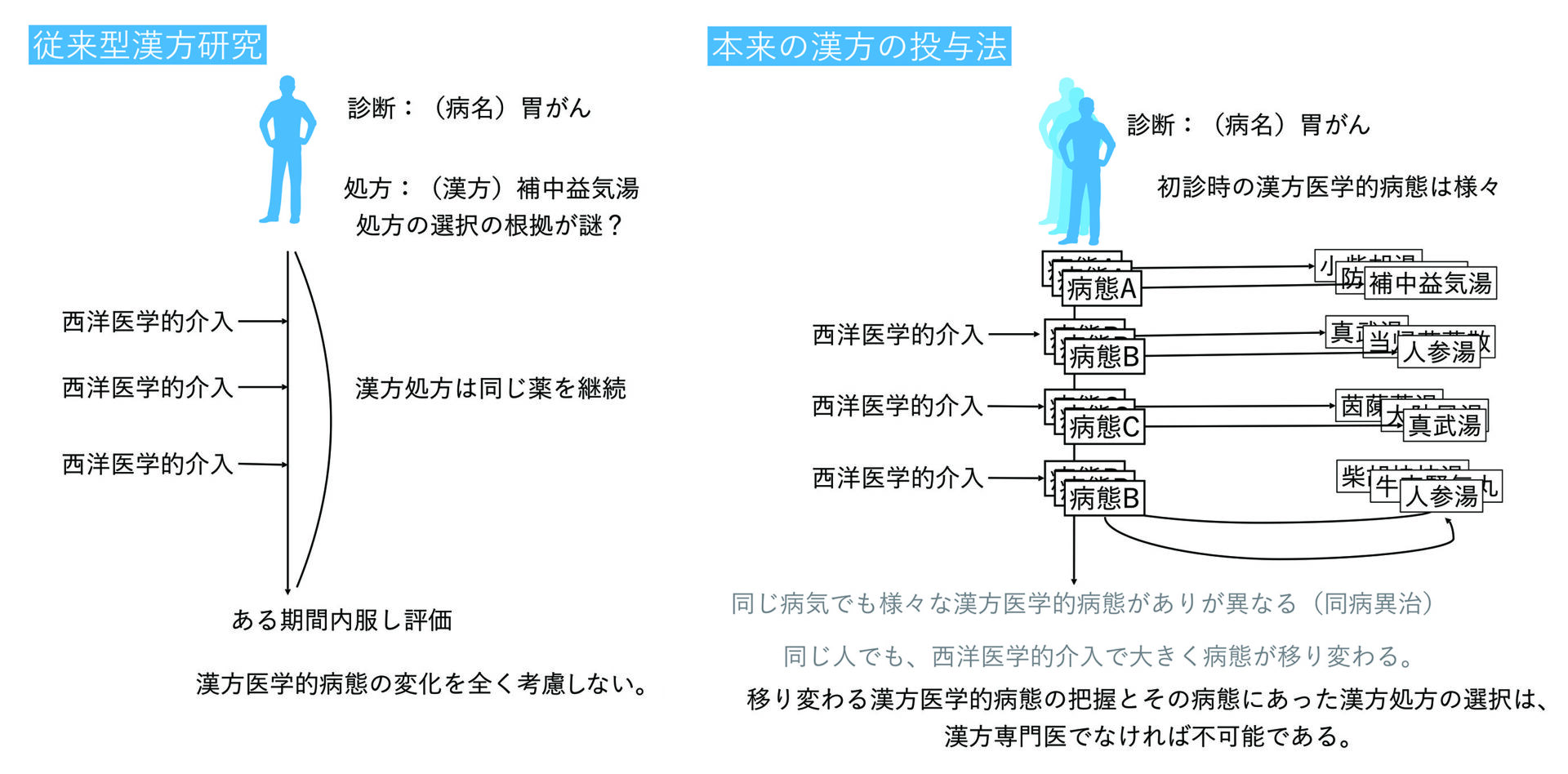 図1 従来型漢方研究の問題点